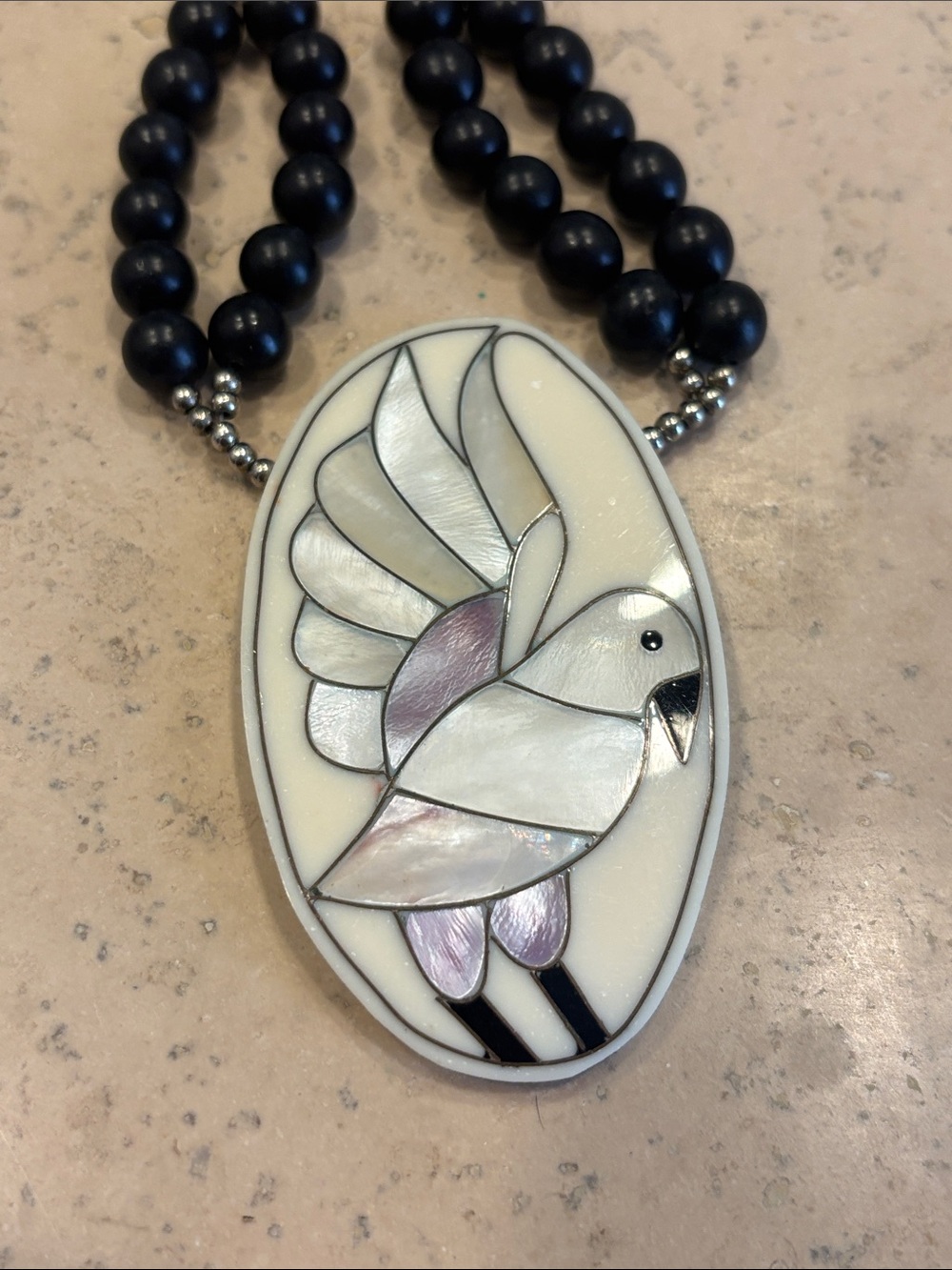 Mother of Pearl Dove Pendant Necklace in Black - Lee Sands - Picture 2 of 5
